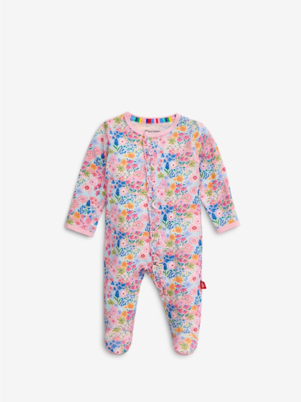 Magnetic Me Pink Floral Ruffle Footed One-Piece “Lily”